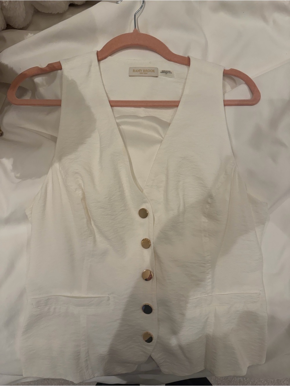 Ramy Brook Cream Button-Front Sleeveless Vest